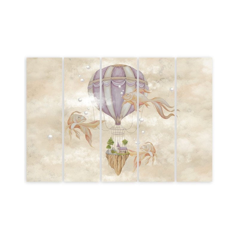 Leinwandbild - Heißluftballon fliegendes Haus und Fisch | Feeby
