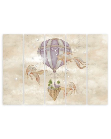 Leinwandbild - Heißluftballon fliegendes Haus und Fisch | Feeby