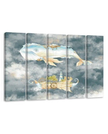 Canvas print for children five-piece - Flying whale and ship | FEEBY