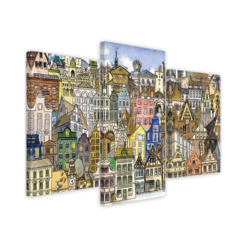 Canvas print for children's room triptych - Merry city | FEEBY