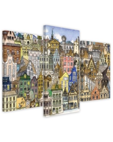 Canvas print for children's room triptych - Merry city | FEEBY