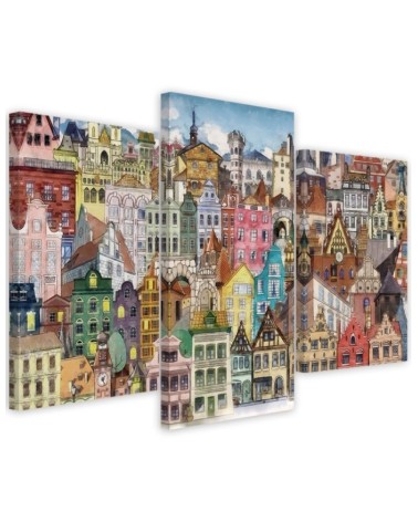 Painting Canvas for children 3-part - Merry city | FEEBY