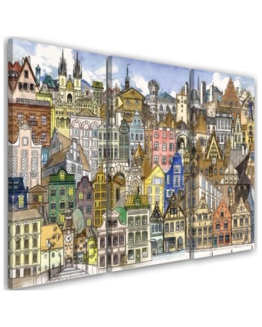 Painting Canvas for a child 3-part - Merry city | FEEBY