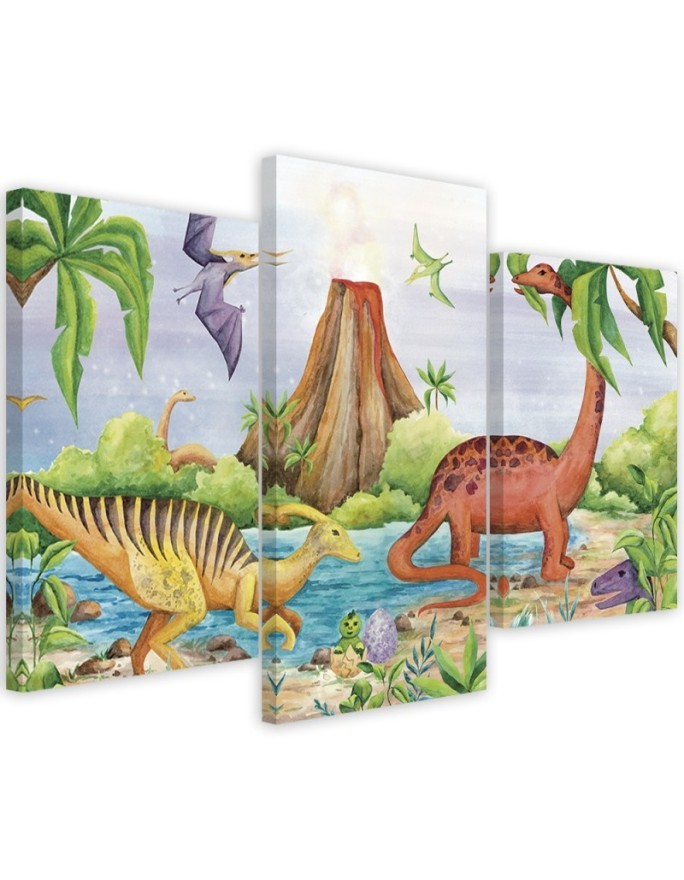 Obraz do pokoju dziecka 3 części - Dinozaury nad jeziorem | FEEBY