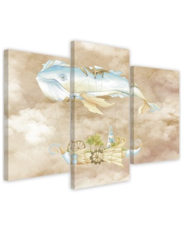 Children's triptych painting - Flying whale and ship | FEEBY