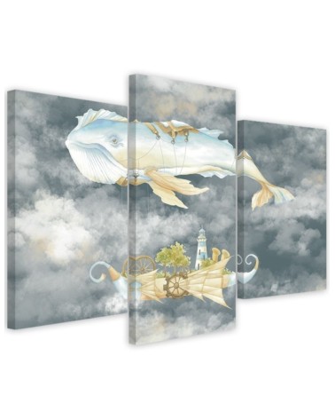 Children's triptych painting - Flying whale and ship | FEEBY