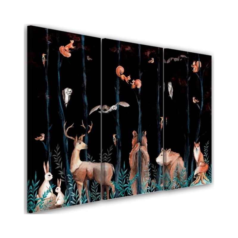 Children's triptych Canvas painting - Forest animals deer bear fox | FEEBY