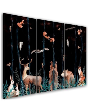 Children's triptych Canvas painting - Forest animals deer bear fox | FEEBY