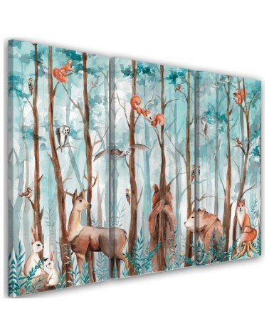 Children's triptych painting - Forest animals deer bear fox | FEEBY