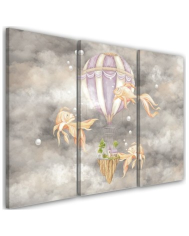 Canvas prints for children - Hot air balloon flying house and fish | FEEBY