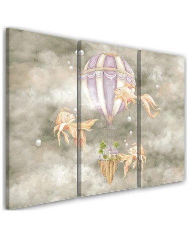 Canvas prints for children - Hot air balloon flying house and fish | FEEBY