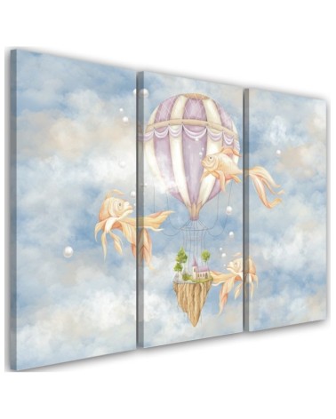 Canvas prints for children - Hot air balloon flying house and fish | FEEBY