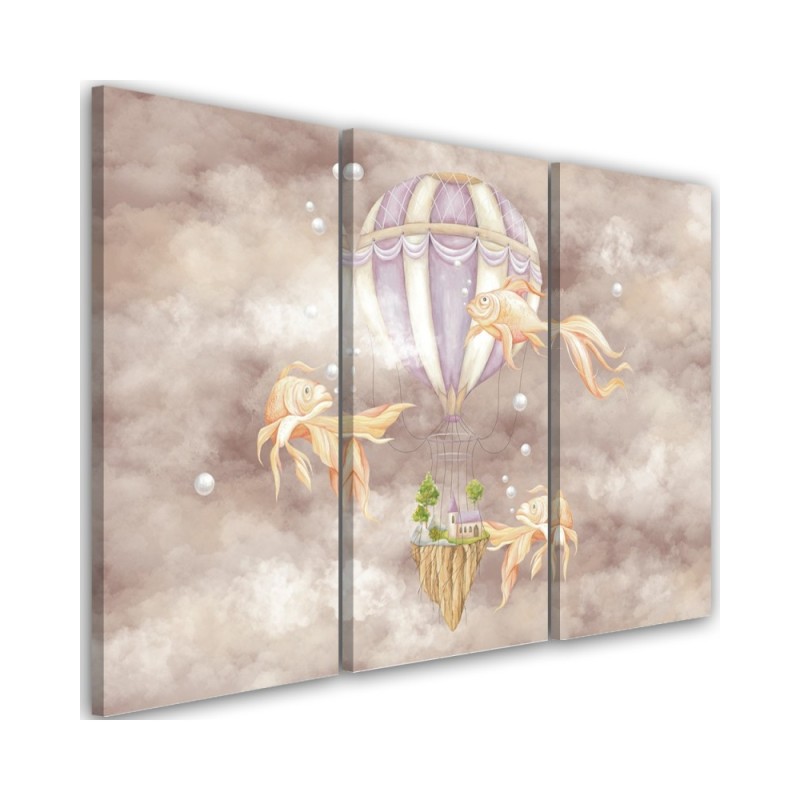 Canvas prints for children - Hot air balloon flying house and fish | FEEBY