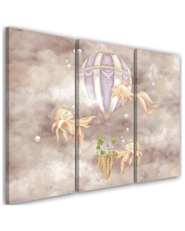 Canvas prints for children - Hot air balloon flying house and fish | FEEBY