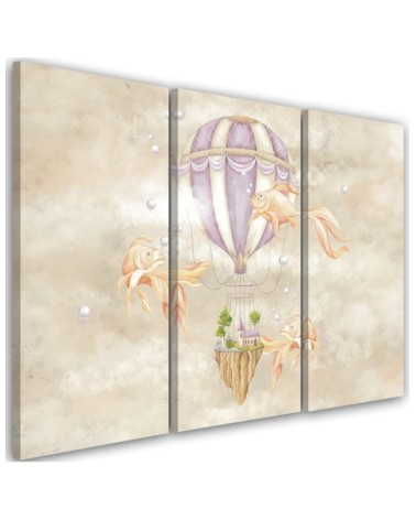 Canvas prints for children - Hot air balloon flying house and fish | FEEBY