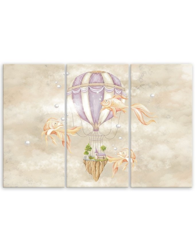 Canvas prints for children - Hot air balloon flying house and fish | FEEBY