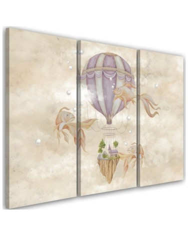 For kids Canvas prints - Hot air balloon flying house and fish | FEEBY