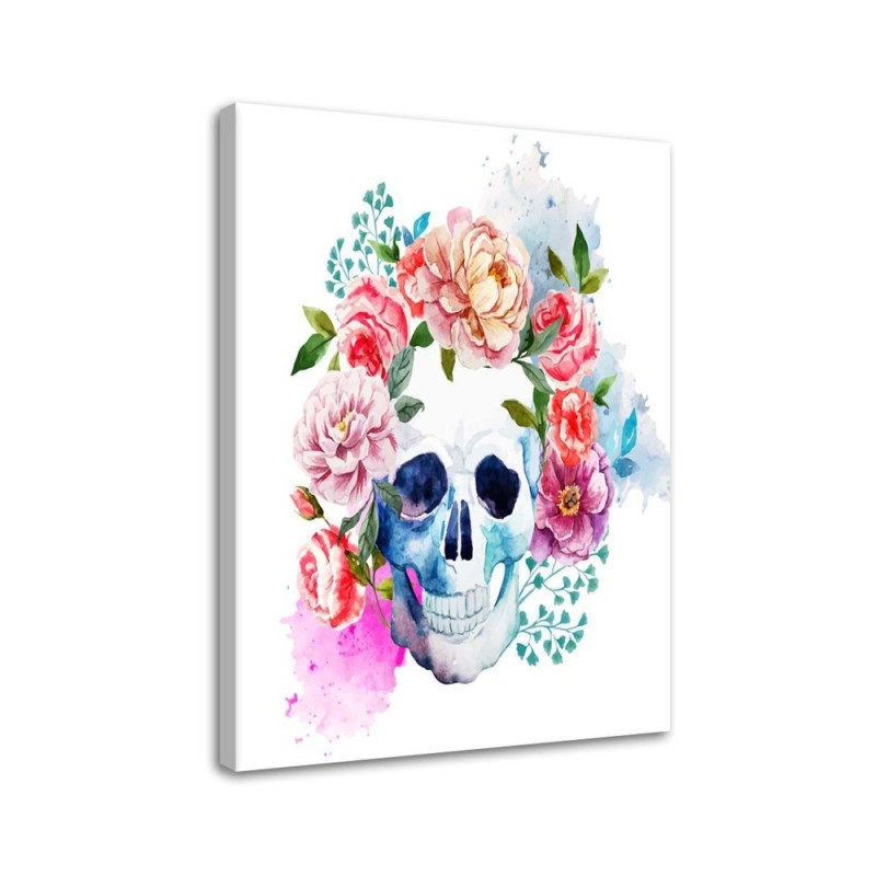 Leinwandbild - Bemalter Totenkopf in Blumen | Feeby