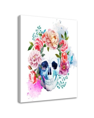 Leinwandbild - Bemalter Totenkopf in Blumen | Feeby