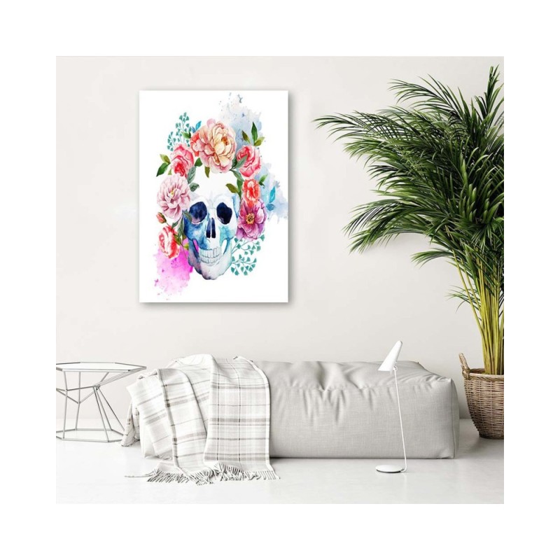 Leinwandbild - Bemalter Totenkopf in Blumen | Feeby