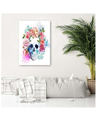 Leinwandbild - Bemalter Totenkopf in Blumen | Feeby