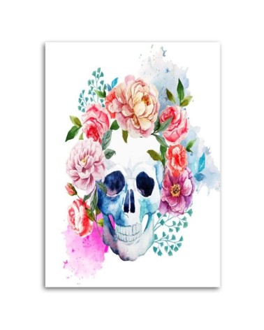 Leinwandbild - Bemalter Totenkopf in Blumen | Feeby