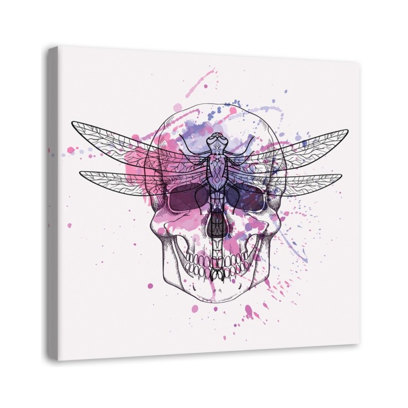 Bild auf Leinwand - Totenkopf und Libelle | Feeby