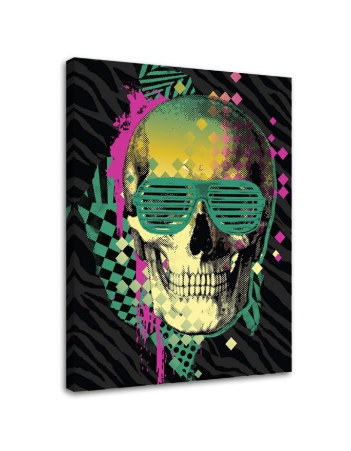 Leinwandbild - Bunter Totenkopf mit Retro-Brille | Feeby