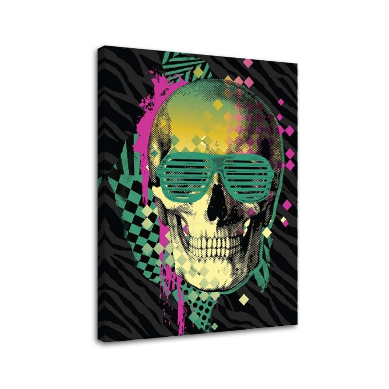 Leinwandbild - Bunter Totenkopf mit Retro-Brille | Feeby