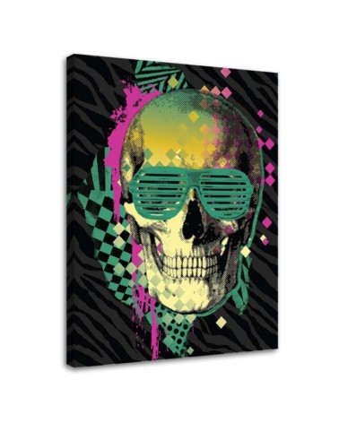 Leinwandbild - Bunter Totenkopf mit Retro-Brille | Feeby
