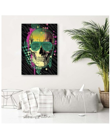 Leinwandbild - Bunter Totenkopf mit Retro-Brille | Feeby