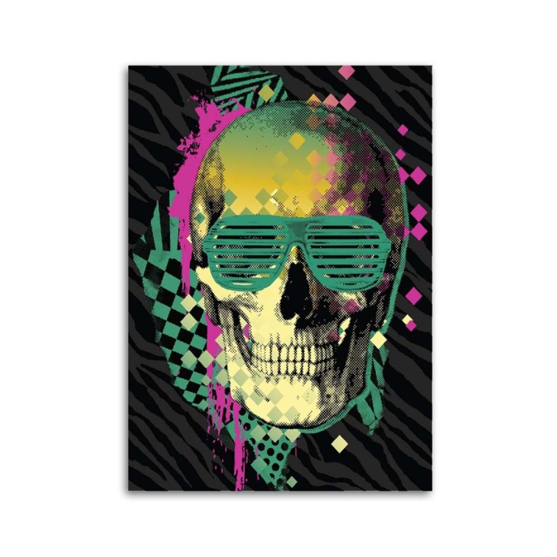 Leinwandbild - Bunter Totenkopf mit Retro-Brille | Feeby