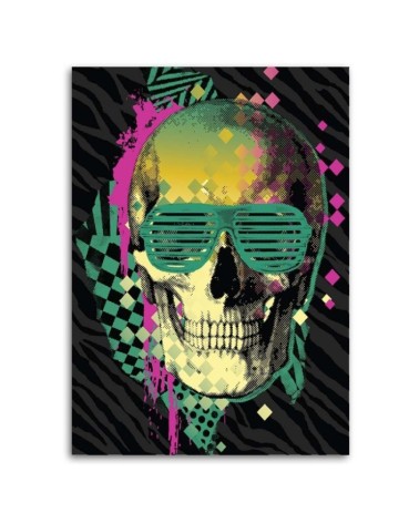 Leinwandbild - Bunter Totenkopf mit Retro-Brille | Feeby