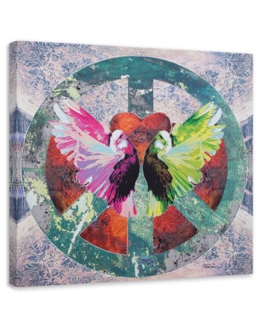 Modernes Wandbild - Friedenszeichen und Vögel | Feeby