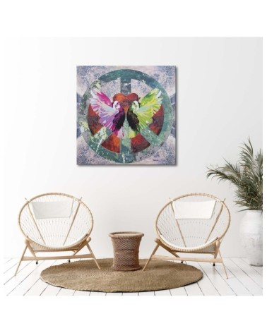 Modernes Wandbild - Friedenszeichen und Vögel | Feeby