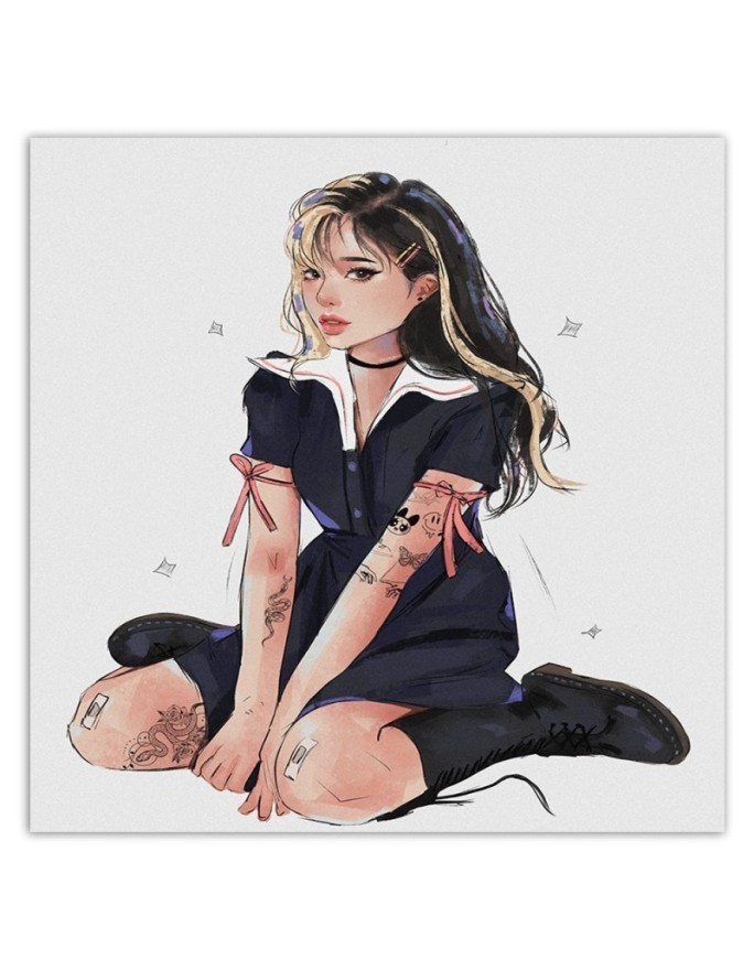 Teen room Canvas painting - Teenage girl in tattoos Vivian Arty | FEEBY