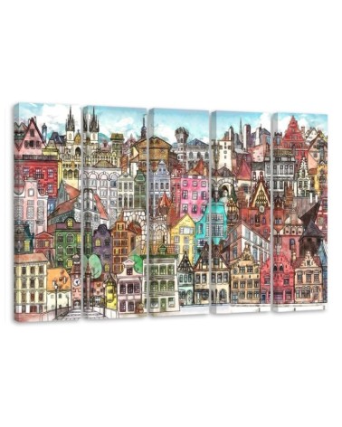 Five-part canvas painting - Merry city | FEEBY