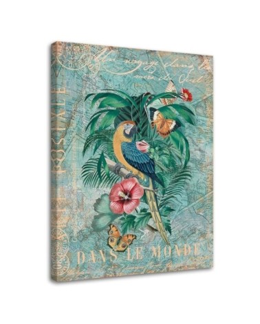 Print on Canvas painting - Parrot and butterflies travel postcard Andrea Haase | FEEBY