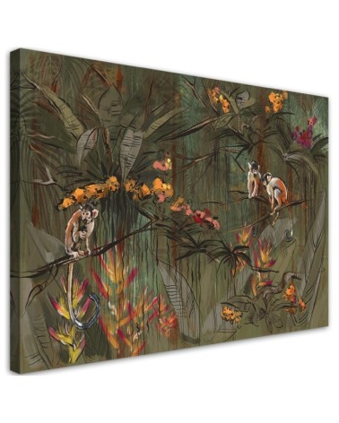Wall art painting for living room - Monkeys in the jungle | FEEBY