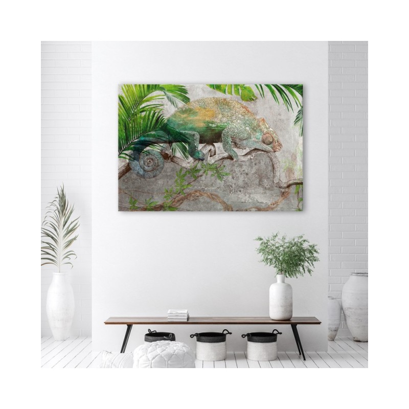 Modernes Wandbild - Chamäleon am Dschungelzweig | Feeby