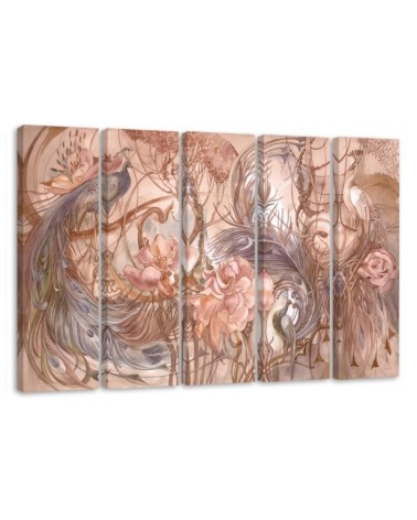 Wall painting for living room 5 parts - Magic peacock | FEEBY
