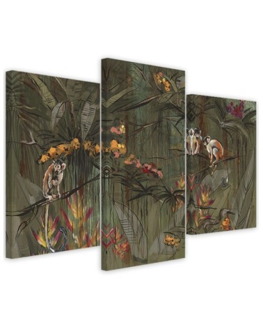 Triptych canvas print - Monkeys in the jungle | FEEBY