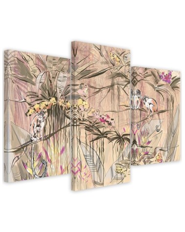 Wall Canvas painting for living room triptych - Monkeys in the jungle | FEEBY