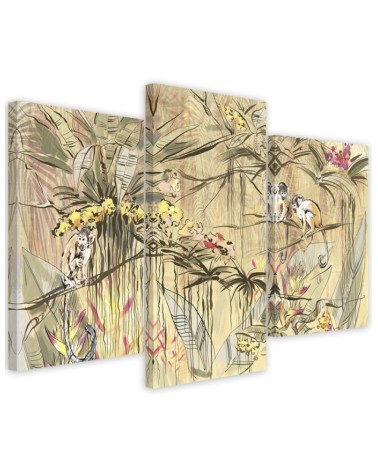 Wall art painting 3-part - Monkeys in the jungle | FEEBY