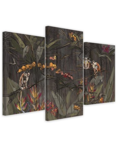 Wall art painting for living room triptych - Monkeys in the jungle | FEEBY