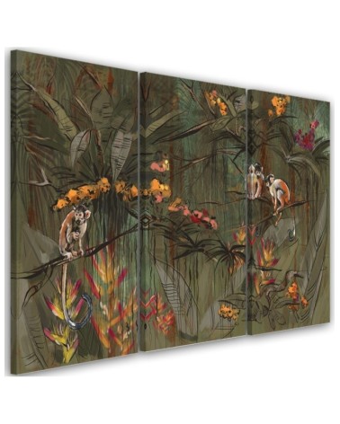 Wall picture on Canvas for living room triptych - Monkeys in the jungle | FEEBY