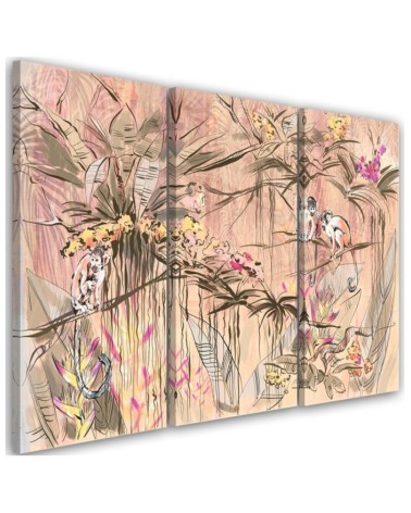 Wall painting for living room triptych - Monkeys in the jungle | FEEBY