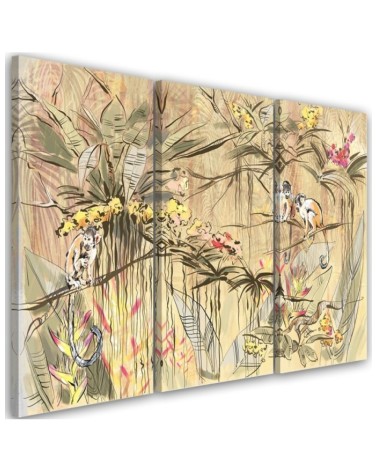 Wall picture for living room triptych - Monkeys in the jungle | FEEBY