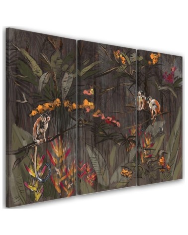 Wall painting for living room triptych - Monkeys in the jungle | FEEBY