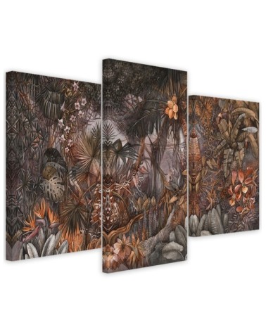 Triptych bedroom wall painting - Deep jungle | FEEBY